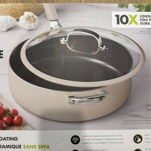 GreenPan Cream Ceramic Nonstick Deep Sauté Pan with Glass Lid